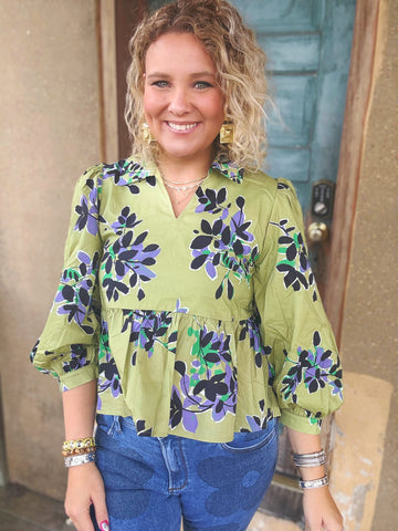 Avocado Petal Peplum Top