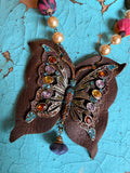 Rustic Romance Leather Butterfly Necklace
