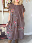 Embroidered Chocolate Maxi Tee Dress