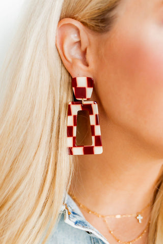Linny & Co. Kennedy Maroon Checkered Earring