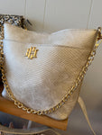 Caroline Hill Brielle Bucket Bag Shimmer Champagne