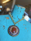 Bohemian Mosaic Gemstone Necklace -Pink/Blue