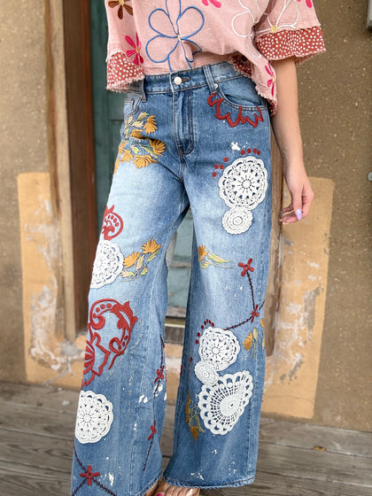 Bohemian Bloom Wide Leg Jeans