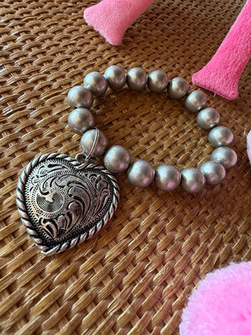 Roped Heart Bracelet on Navajo Pearls