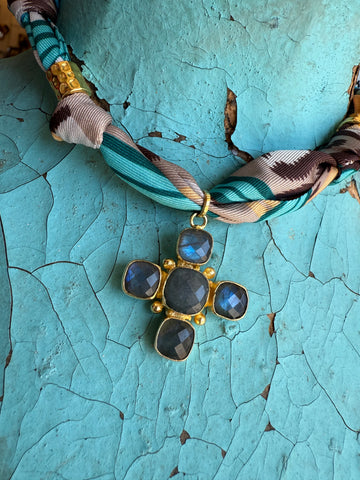 Labradorite Cross Scarf Necklace - Jennifer Thames Originals