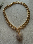 Gold Rhinestone Heart Chain Necklace