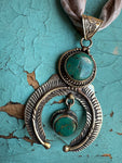 Authentic Turquoise Squash Blossom on Ivory Twilly