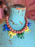 Wild Horse Necklace - Taupe/blue yellow green