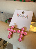 WAFA Pink Grace Crystal Cross Earrings