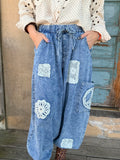 Washed Crochet Patch Jogger Pants