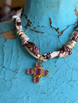 Pink Gem Cross Scarf Necklace - Jennifer Thames Originals