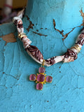 Pink Gem Cross Scarf Necklace - Jennifer Thames Originals