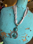 Authentic Turquoise Squash Blossom on Ivory Twilly