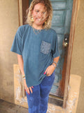 Teal Haven Crochet Pocket Top