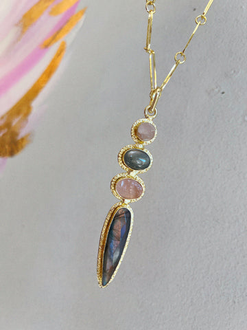 Jennifer Thames Labradorite & Rose Quartz Pendant Necklace