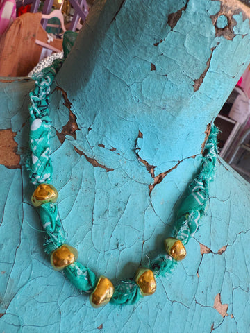 Teal Gold Bead Bandana Necklaces by Lady the Brand