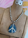 Natural Teal Stone Soldered Peace Necklace