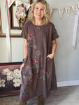 Embroidered Chocolate Maxi Tee Dress