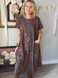 Embroidered Chocolate Maxi Tee Dress