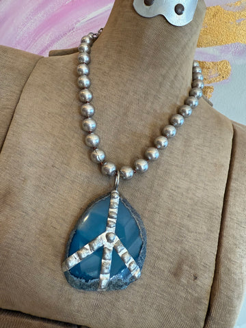 Natural Teal Stone Soldered Peace Necklace