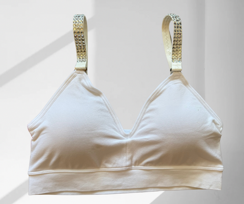 Strap Its Plunge White Bra/Grande Crystals