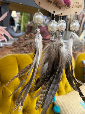 A Rare Bird Pearl Feather Earrings