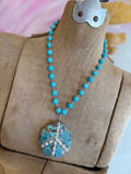 Natural Blue Stone Soldered Peace Necklace