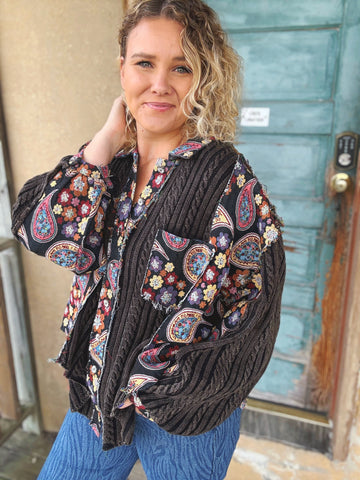 Black Boho Bloom Sweater Shacket