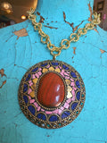 Bohemian Mosaic Gemstone Necklace -Pink/Blue