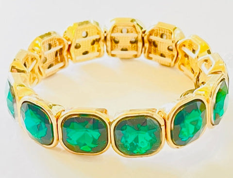 Pink Panache * Gold and Emerald rhinestone stretch bracelet