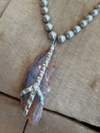 Natural Druzy Stone Soldered Peace Necklace