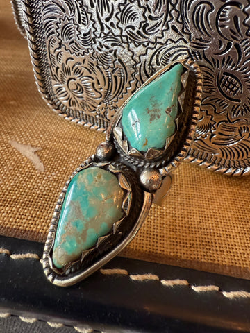 Tibetan Double Teardrop Turquoise Ring