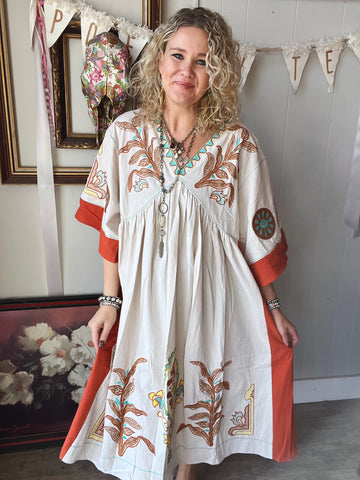 Taupe/Rust Embroidered Dress