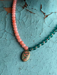 Lady the Brand Split Necklace – Koi Pink Jade with Clear Teal