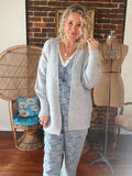 Wool Blend Open Front Cardigan - Grey