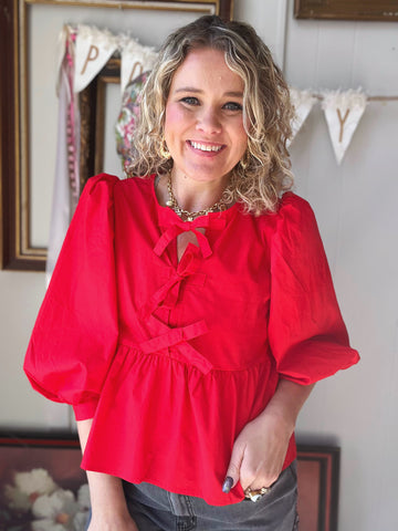 All Tied Up Red Blouse