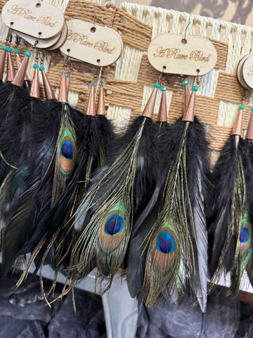 A Rare Bird Black Peacock Feather Earrings