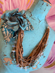 A Rare Bird Turquoise Leather Flower Fringe & Bead Necklace