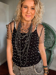 Black Embellished Pearl/Crystal Tee