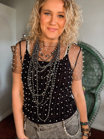Black Embellished Pearl/Crystal Tee
