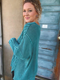 ✨ Faded Teal Mineral Washed Cable Knit Sweater