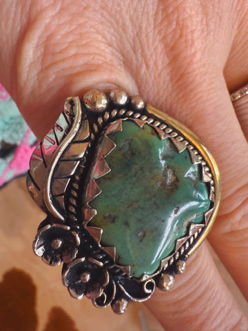 Tibetan Feather Frame Turquoise Ring