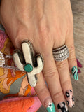 Tibetan Cactus Carved Bone & Turquoise Ring