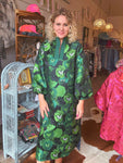 Emerald Glow Jacquard Midi Dress
