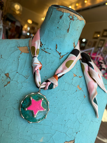 Starlight Scarf Necklace – Pink Star & Turquoise Pendant