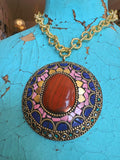 Bohemian Mosaic Gemstone Necklace -Pink/Blue