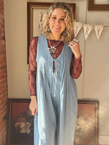 Pleated Denim Washed Jumpsuit