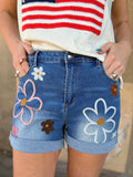 Flower Market Denim Shorts