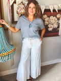 Mineral Washed Wide Leg Pants - Chambray