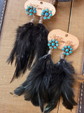 Turquoise Bloom Black Feather Earrings by A Rare Bird